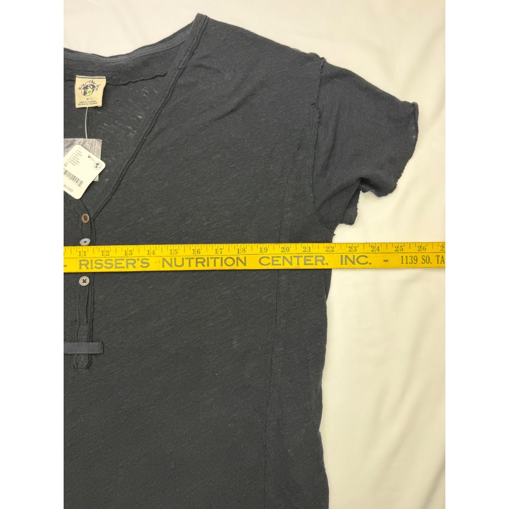 Free People One Of The Girls Henley Tee Black Oversized Linen Blend M - Picture 5 of 8
